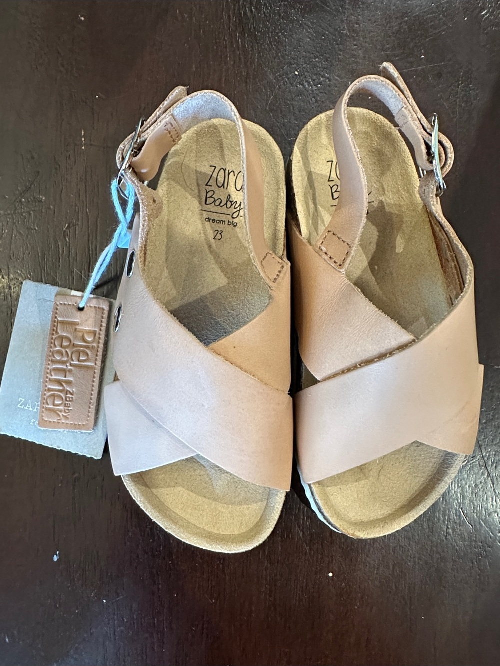 Zara Baby Beige Crossover Sandals EU 23 Toddler 6.5–7 NWT